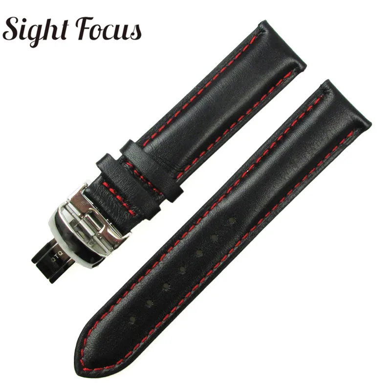 19mm 20mm Red Stitched Leather Strap for Tissote 1853 Band Starfish Series Butterfly Buckle Men's Watchband Bracelet Wrist Belts - Band Color: Red stitched Silver