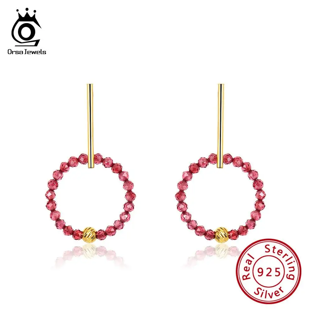

ORSA JEWELS Newest Pure 925 Natural Gemstone Dangle Earrings For Lady Sterling Silver Drop Round Earrings Fine Jewelry SE153