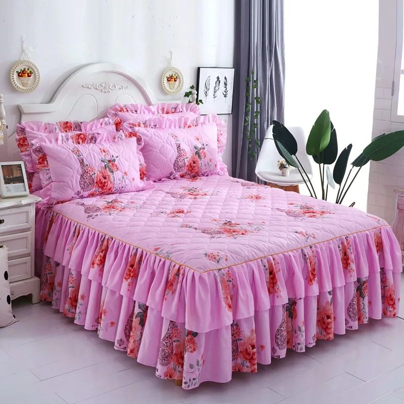 

ZHH Ruffle Flower Bed Skirt Thickened Fitted Bed Sheet Mattress Elastic Bed Cover Wrap Bed Dust Luxury Blue King Queen Twin Size