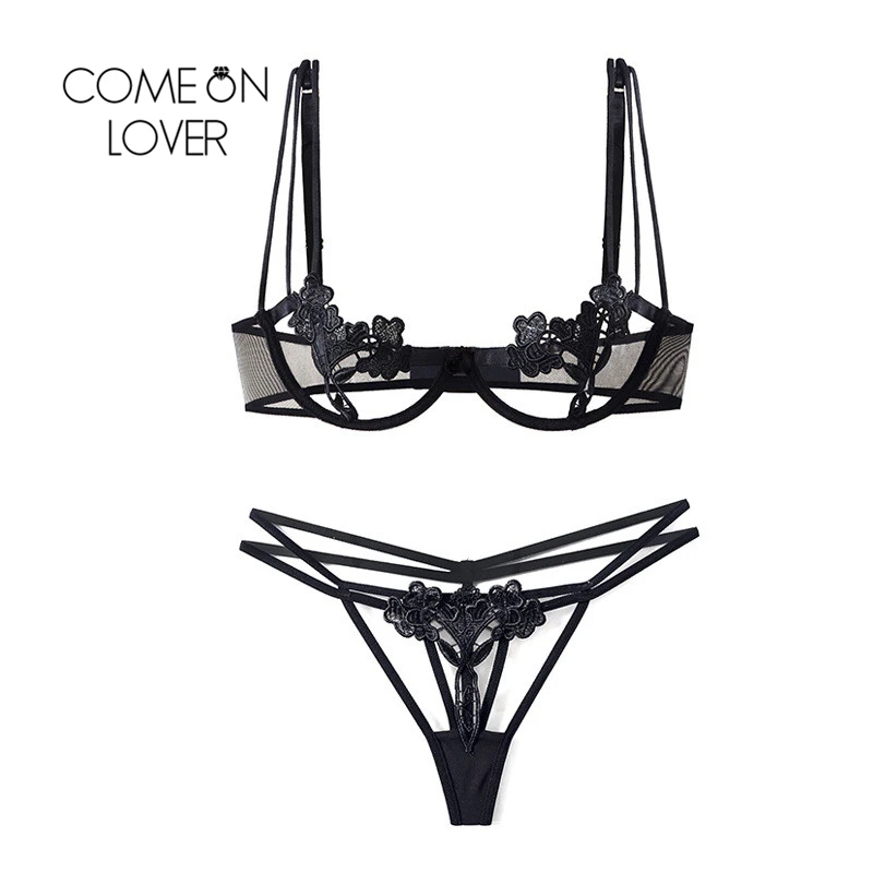 

Comeonlover Open Bra Set Embroidery Woman Sexy Set Erotic Hollow Out Womens Intimate Set Lingerie Exotic Underwear Sets RL80751