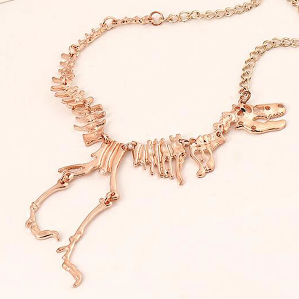 Antique Dinosaur Skeleton Choker Necklace Collar Biker Men Jewelry Rose Gold