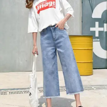 

Nonis Women High Waist Loose Summer Jeans Female Wide Leg Ankle Length Boy Friend Street Wear Jeans 2019 Chic Causal Plus Size