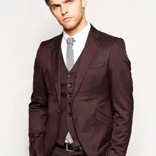 Приталенный fit обычный заказ жених смокинг, Бордовый ну вечеринку костюм церемония костюм дружки костюм( куртка+ брюки+ перевязка+ жилет) жених костюм