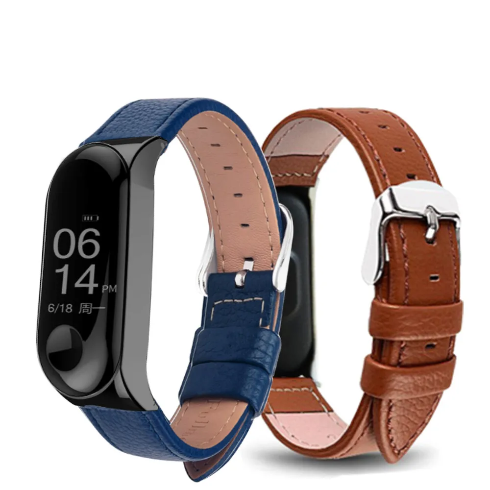 Цветной кожаный черный розовый золотистый чехол для смарт часов Xiaomi Mi band 3