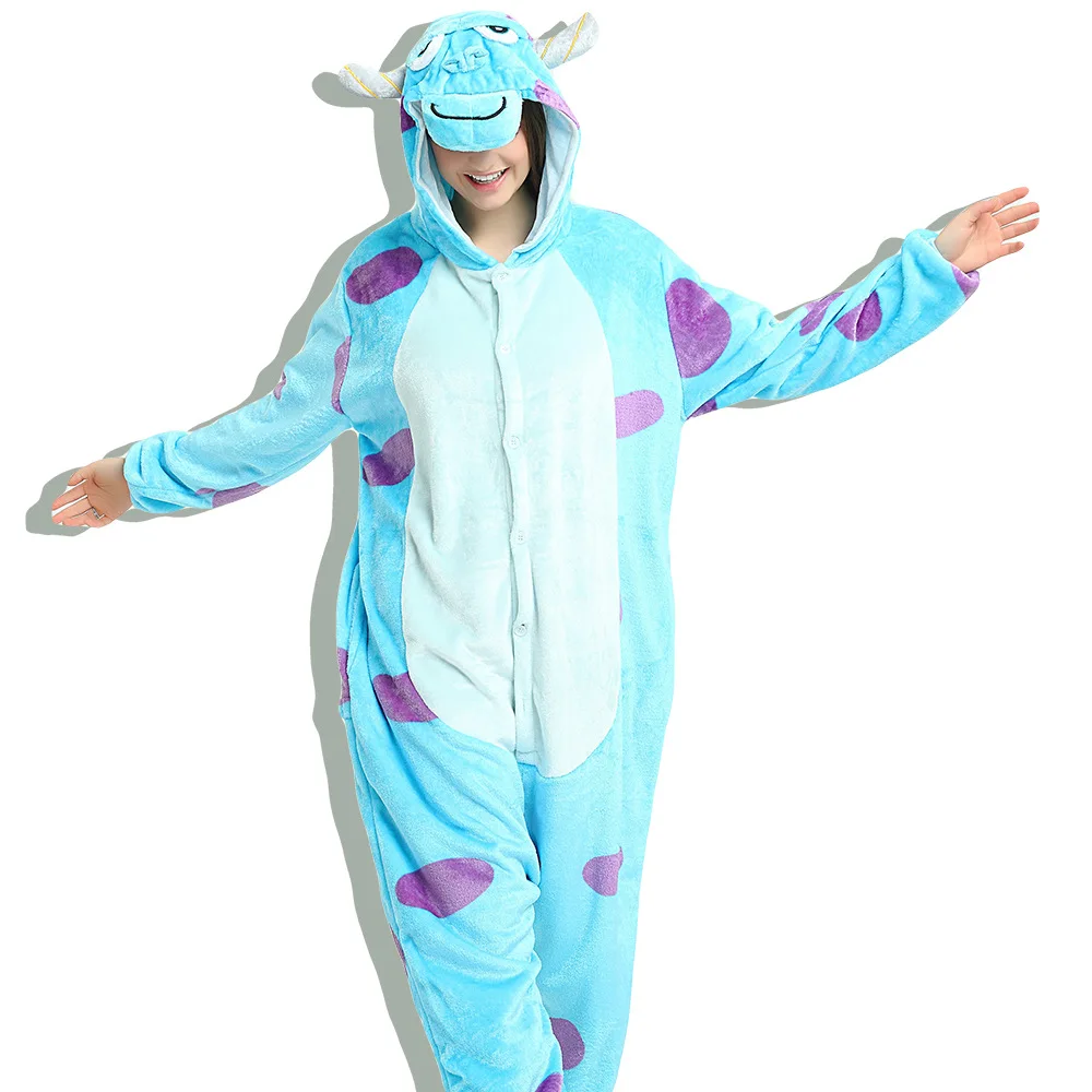 Cosplay Costume Flannel Pajamas Adults Anime Animal Onesies Sleepwear Kigurumi Women Men Unicorn Stitch Pikachu Winter Pajamas - Цвет: Sullivan