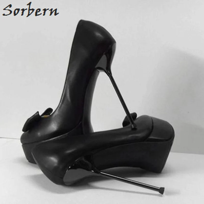 Sorbern/Эрогенные женские туфли-лодочки на тонком металлическом высоком каблуке 14 см 16 см; туфли на платформе с бантом в китайском стиле; туфли для танцев на шесте; размеры 32-52 - Цвет: Черный