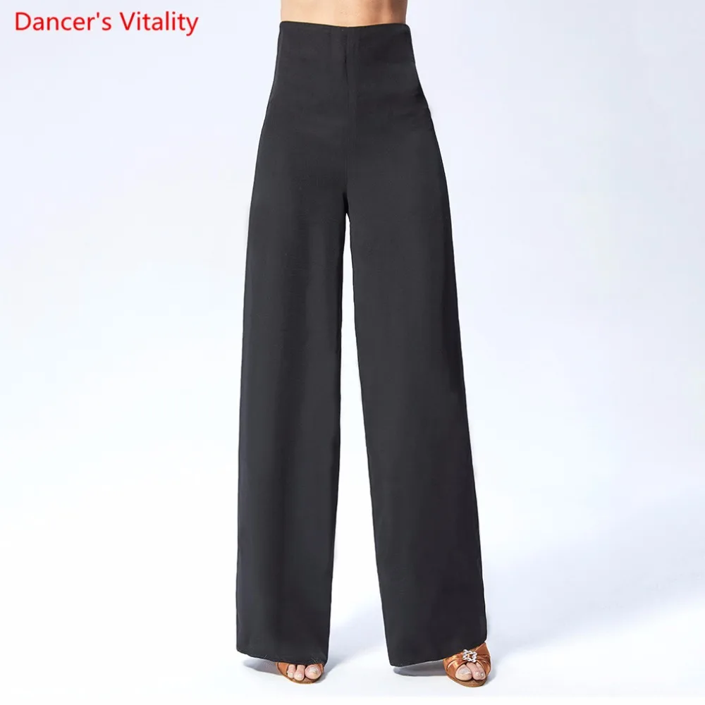 

2018 New Ballroom Dance Trousers Women High Waist Straight Pants Latin Square Dance Ballroom Dancing Wide Leg Trousers