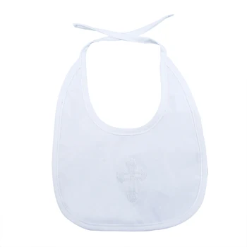 

Newborn Baby Boy Girl Bibs Embroidery Cross Pattern Pure White Christening Baptism Bibs Adjustable Burp Cloths