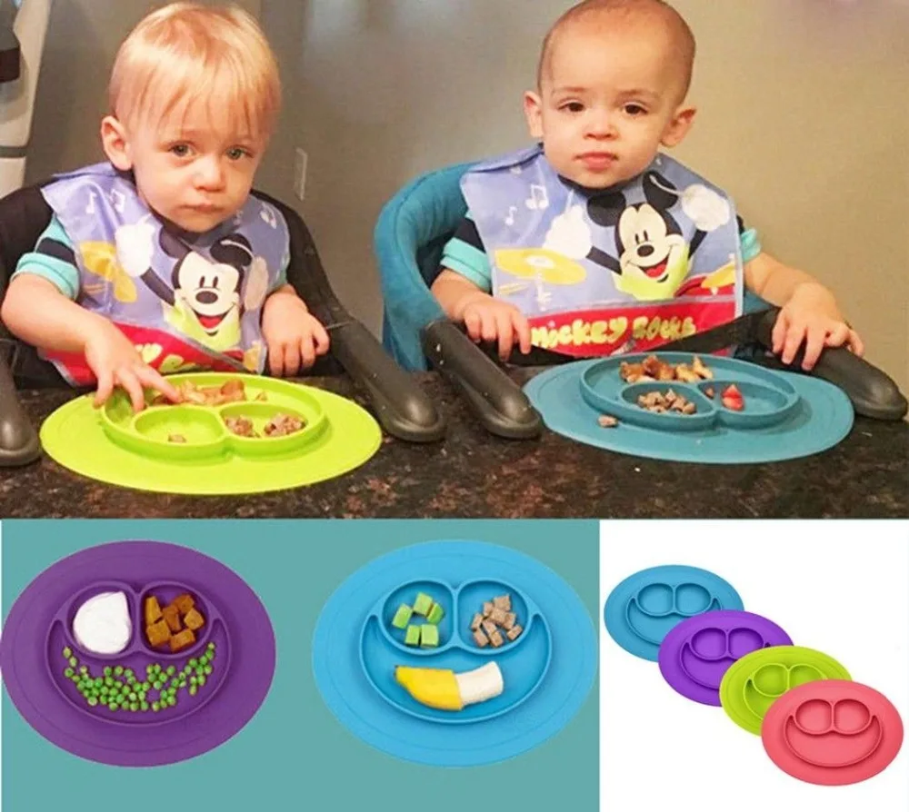 Premium Kids Children Silicone Plate Bowl Cute Silicone Happy Mat Baby