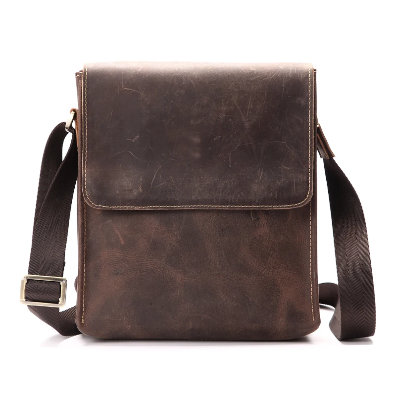 Men's Bags Crazy Horse Genuine Leather Vintage Crossbody For Men IPAD Messenger Bag Business Shoulder Male |