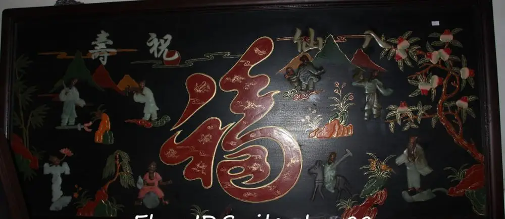 

Huge Chinese Wood Painting 8 Immortal God Birthday Wall Handing Folding Screen