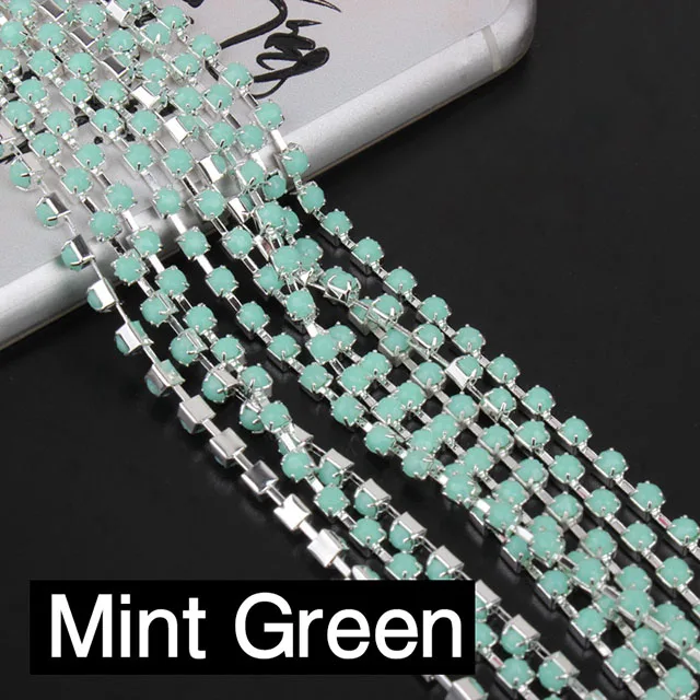 SS12 10 ярдов Акриловые стразы Серебряная цепочка 14 цветов для одежды аксессуары - Цвет: Mint Green (Silver)