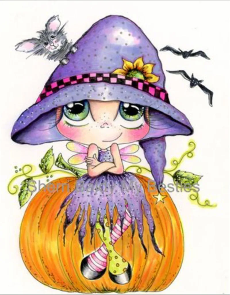 

10x6 Girl sitting on a pumpkin Transparent Clear Stamps for Scrapbooking for DIY Card Making Cutting Crafts Stencil