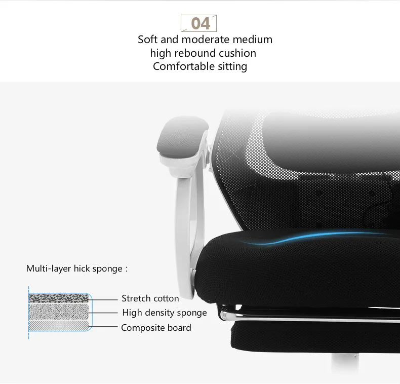 Компьютерное кресло для офиса и дома, эргономичный массажный Поясничный кресло-подушка, Сетчатое кресло для качания, подставка для ног, кресло для ног, направляющий подлокотник
