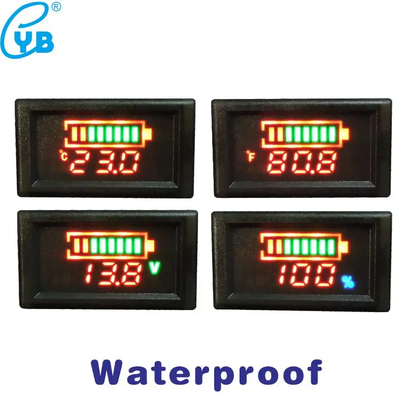 

YB28VTM-W Waterproof Voltmeter Lead-acid Lithium Battery Capacity Indicator Temperature Meter LED Digital DC Voltage Volt Meter