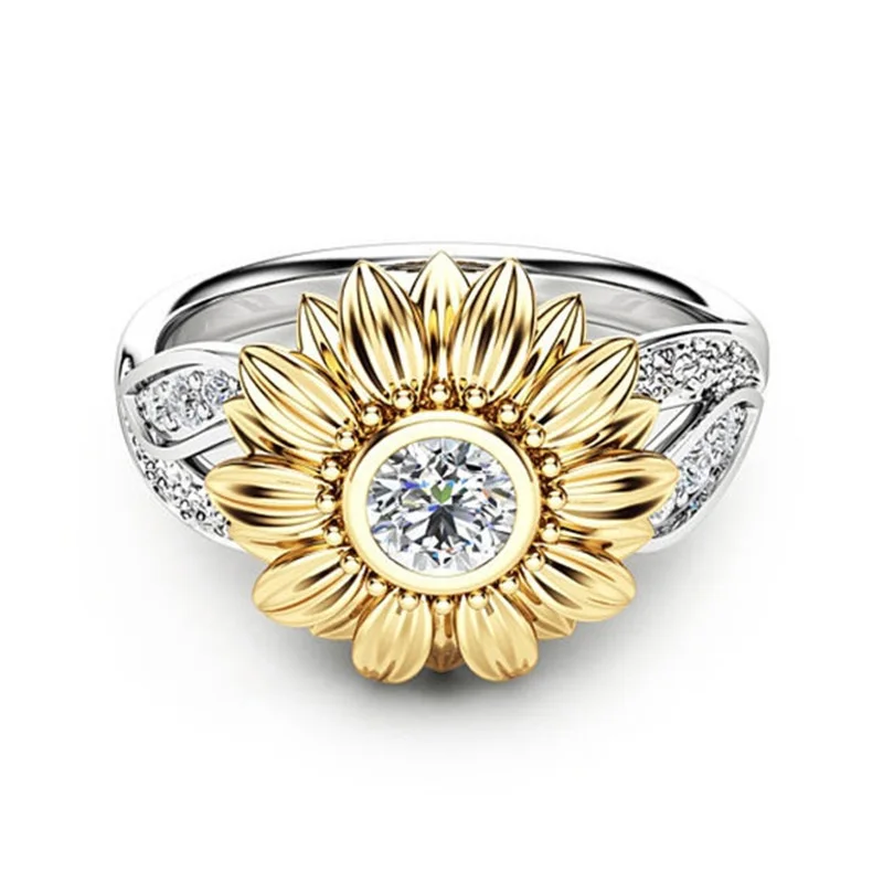 

LNRRABC Hot Sale 2018 Unique Allergy Free Graceful 9 Colors 1PC New Arrival Sunflower Crystal Wedding Rings Aneis Drop Shipping