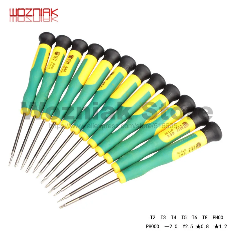 

BST-666 12 In 1 Torx T2,T3,T4,T5,T6,T8,Phillips PH00,PH000,Pentalobe 5-Point 0.8,1.2,Slotted 2.0,Y2.5 Precision Screwdrivers Set