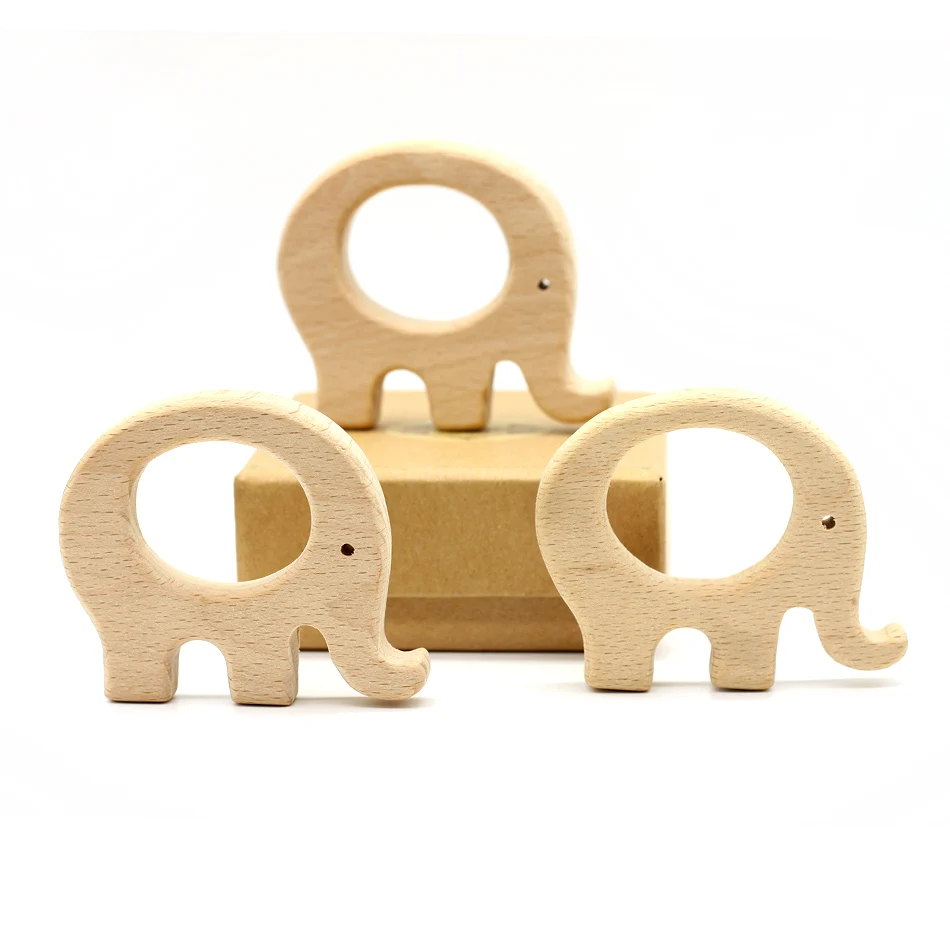 

10pcs x 70mm unfinished beech wooden teether elephant Free Teether Clip pacifier clip elephant charm nursing necklace