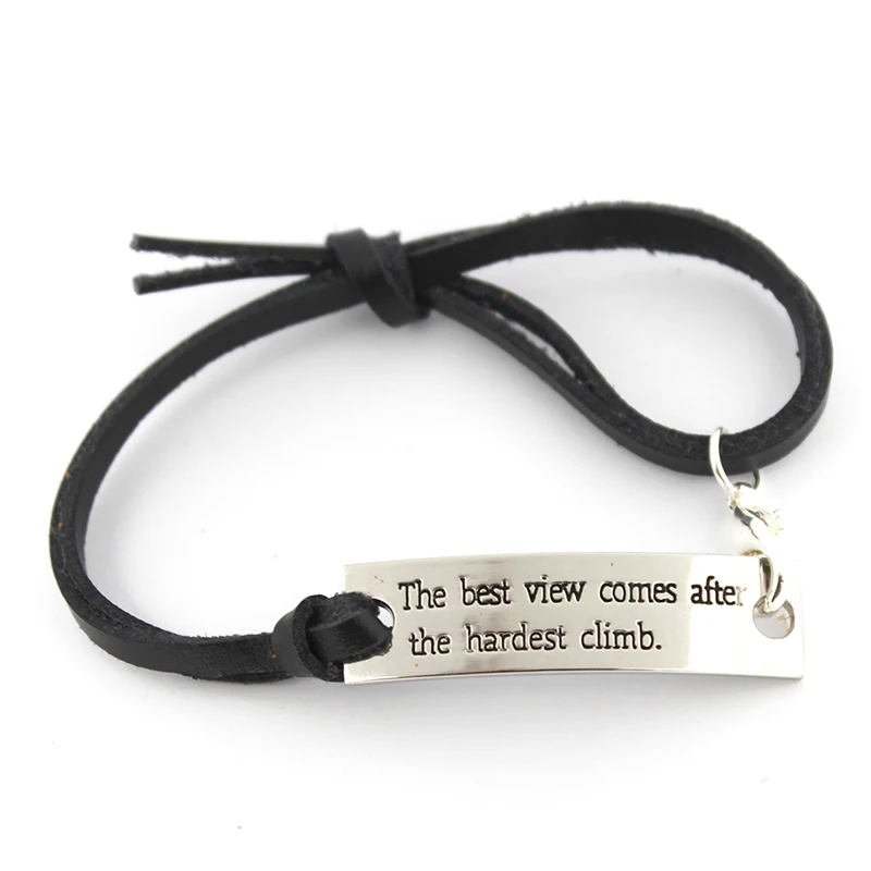 

10pcs/lot the best view comes after the hardest climb trend bracelet for women leather bracelet