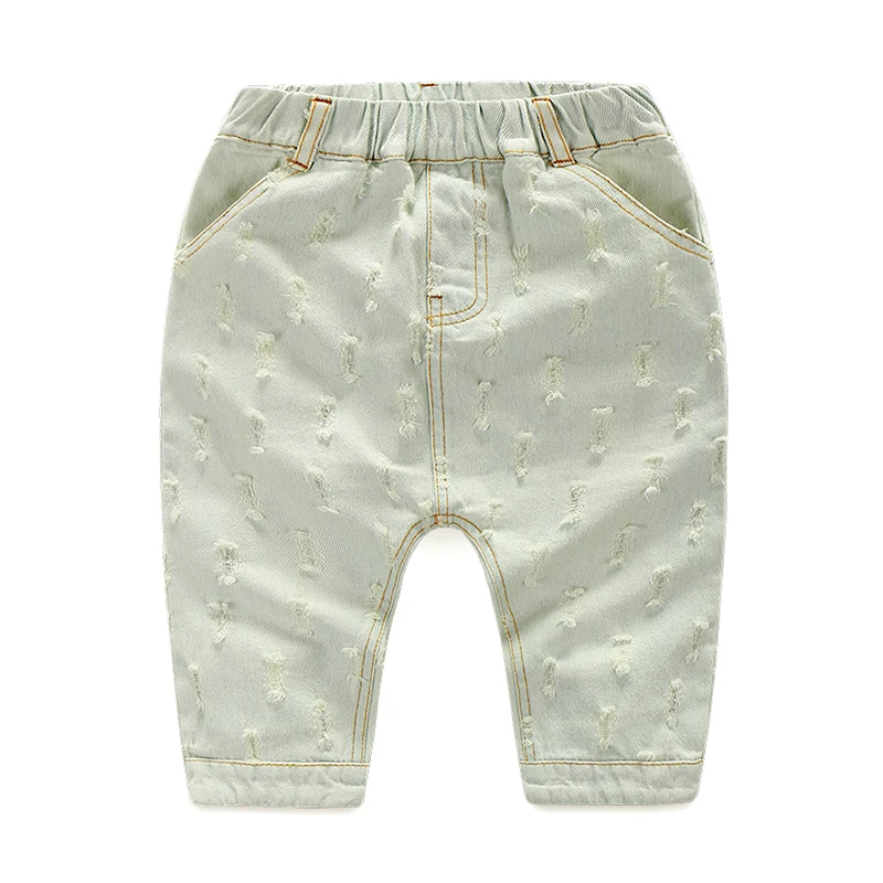 

Baby boy wearing white hole jeans 2018 summer Children's trousers capris Kids baby Letter stitching Pants boy's Casual Jeans