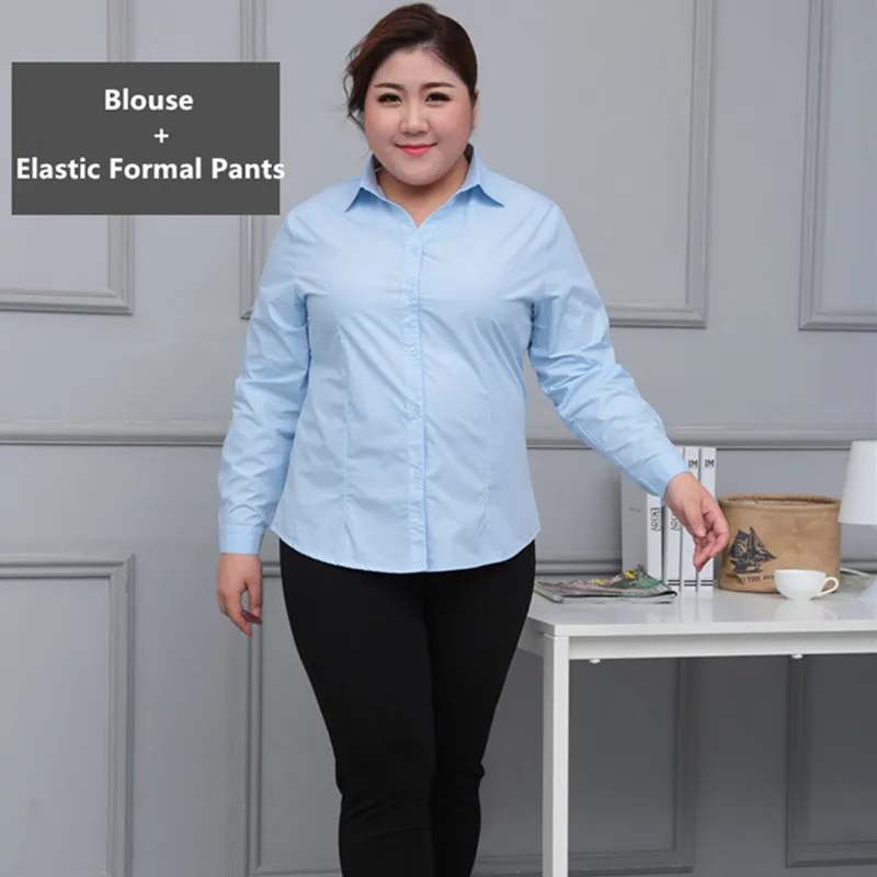 Деловая белая женская блузка, большие размеры, с длинным рукавом, OL, для девушек, для работы, синие офисные блузки, для девушек, очень большие, 5XL 6XL 10XL 130 кг