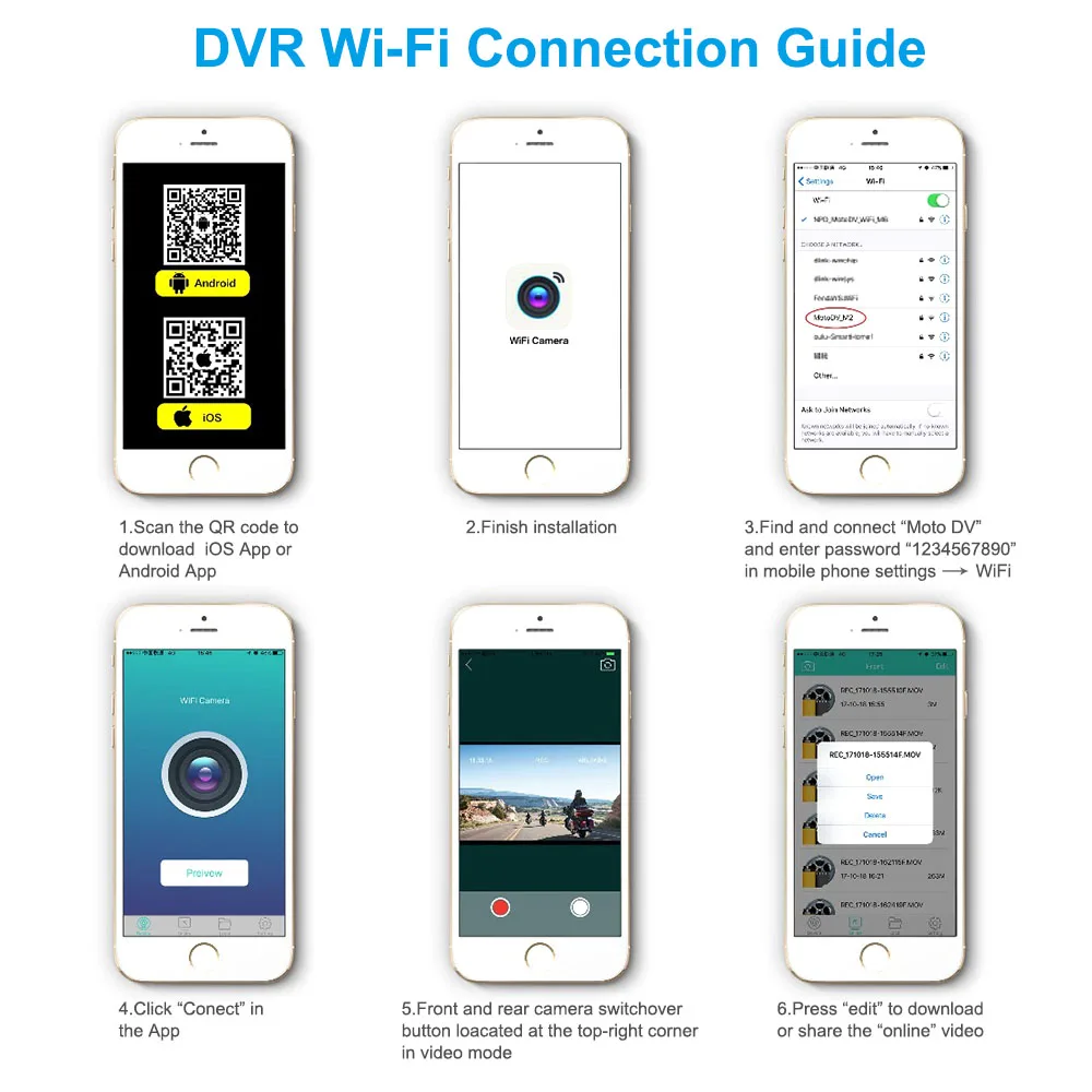 M1 Wifi видеорегистратор для мотоцикла с Wi Fi водонепроницаемый двумя объективами и