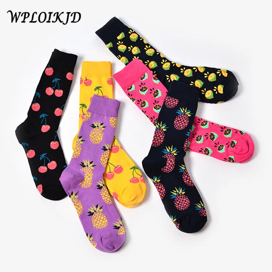 

[WPLOIKJD] вязаные модные 1 пара Симпатичные женские носки унисекс из хлопка с ананасом/грейпфрутом/вишней жаккардовые счастливые носки новые носки