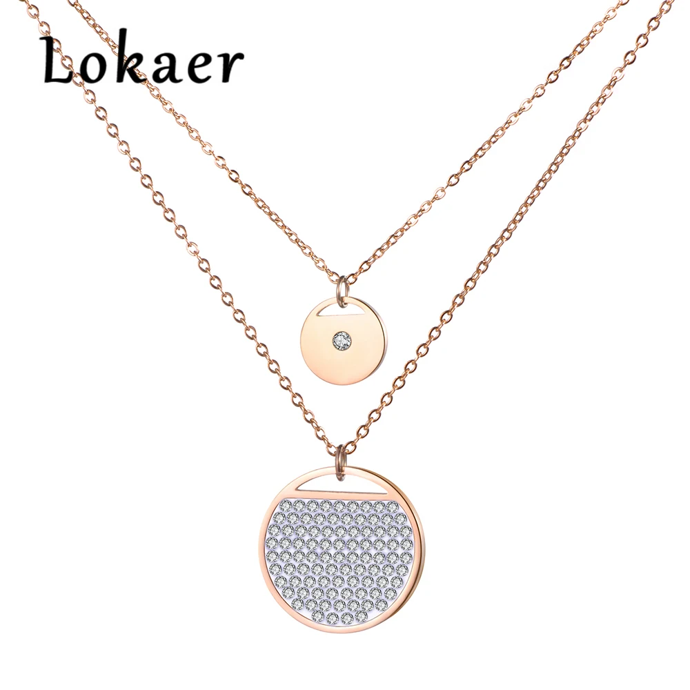 Lokaer ювелирные изделия из нержавеющей стали 2 слоя стразы круглой формы ожерелье розовое золото цвет цепи подарок на год N18281