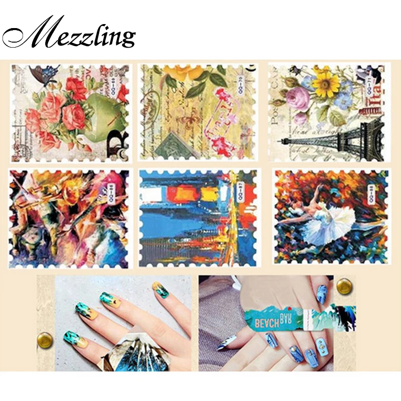 

1 Sheet Vintage Postage Stamp Water Transfer Nail Sticker Flower Butterfly Nail Decals,Nail Decorations Tips Accessories