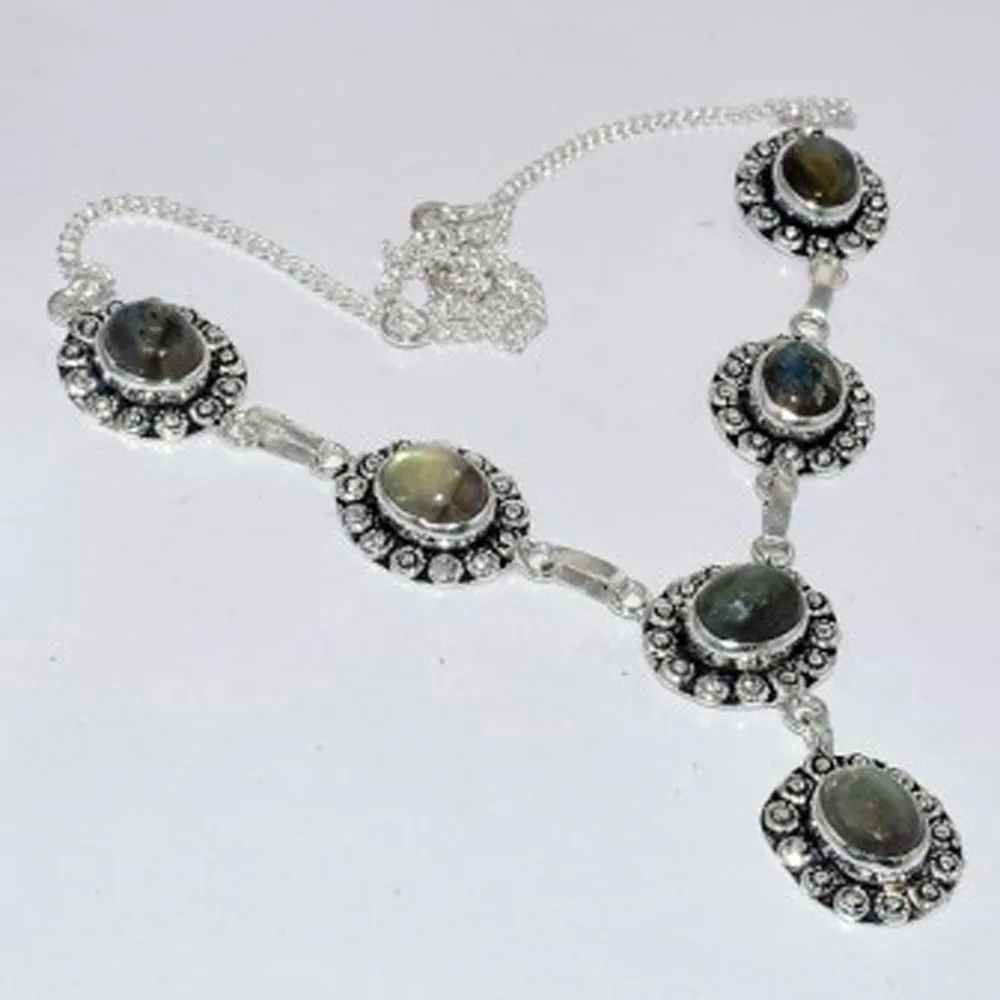 

Labradorite Necklace Silver Overlay over Copper ,46.6cm, N3799