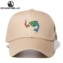 Мужская бейсбольная кепка с мультяшными рыбками и крючками, хлопковая кепка для папы, летняя регулируемая Женская Бейсболка, модные аксессуары