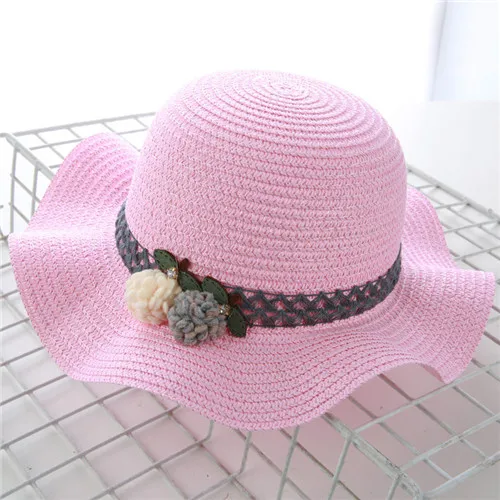 Детская соломенная шляпа, Летний Пляжный козырек для девочек, детская Солнцезащитная шляпа, Корейская Цветочная Складная Большая Дорожная Рыбацкая шляпа, детские вязаные шапки - Цвет: Лаванда