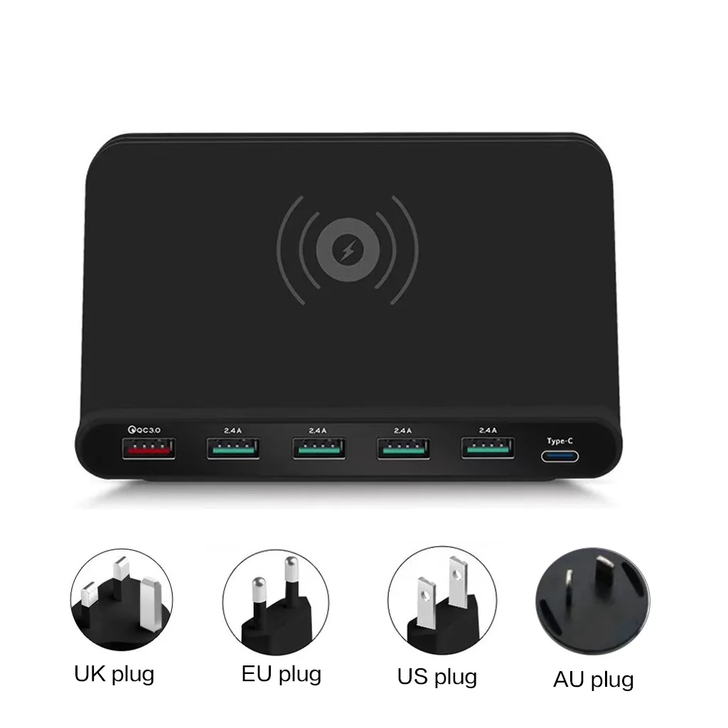 

828W Qi Wireless Charger 6-Port USB Fast Charging Station Type C Quick Charger Station For iPhone X Samsung Huawei