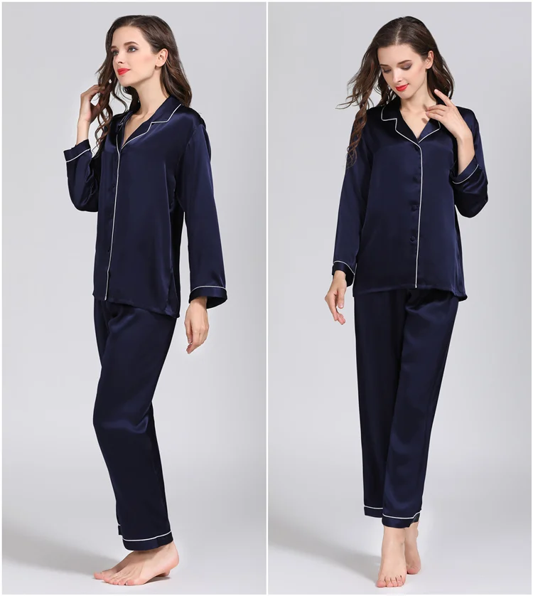 Beste 100% Pure Zijde vrouwen Klassieke Pyjama Set Nachtkleding Nachtjapon M L XL YM007