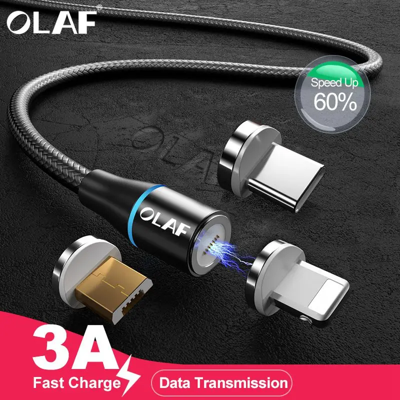 Магнитный usb кабель OLAF 3A Micro USB Type C для iPhone XR Samsung S9 Huawei Xiaomi быстрой зарядки 3 0|Кабели