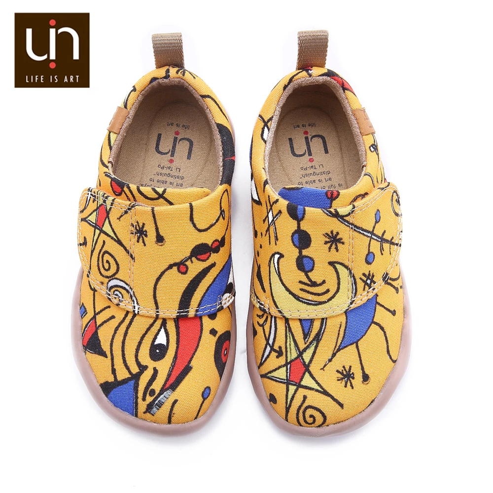 UIN художественная Раскрашенная парусиновая обувь для маленьких детей; легкие кроссовки на липучке для мальчиков и девочек; удобная детская Модная легкая обувь