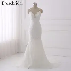 С открытой спиной с юбкой-годе свадебное платье es 2018 Erosebridal кружевное свадебное платье элегантные с лифом сердечком, большого размера
