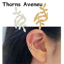 Новая мода, 1 шт, серебряный, золотой цвет, в форме листа, панк, серьги-манжеты для ушей, без пирсинга, серьги-клипсы для ушей, женские клипсы, ювелирные изделия