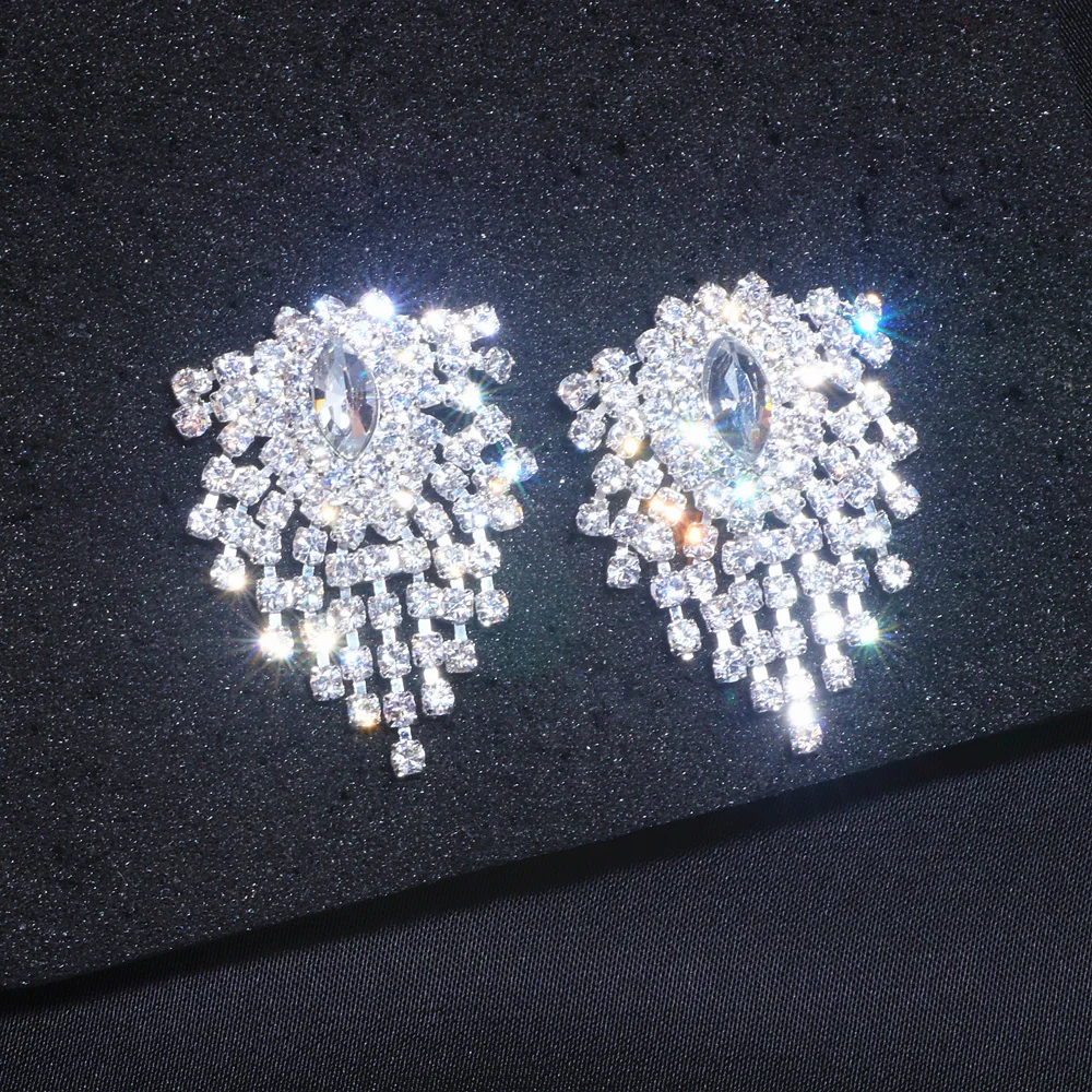 Роскошные блестящие серьги с кисточками и кристаллами для женщин, сережки-капельки серебристого цвета с геометрическим узором, свадебные серьги, аксессуары