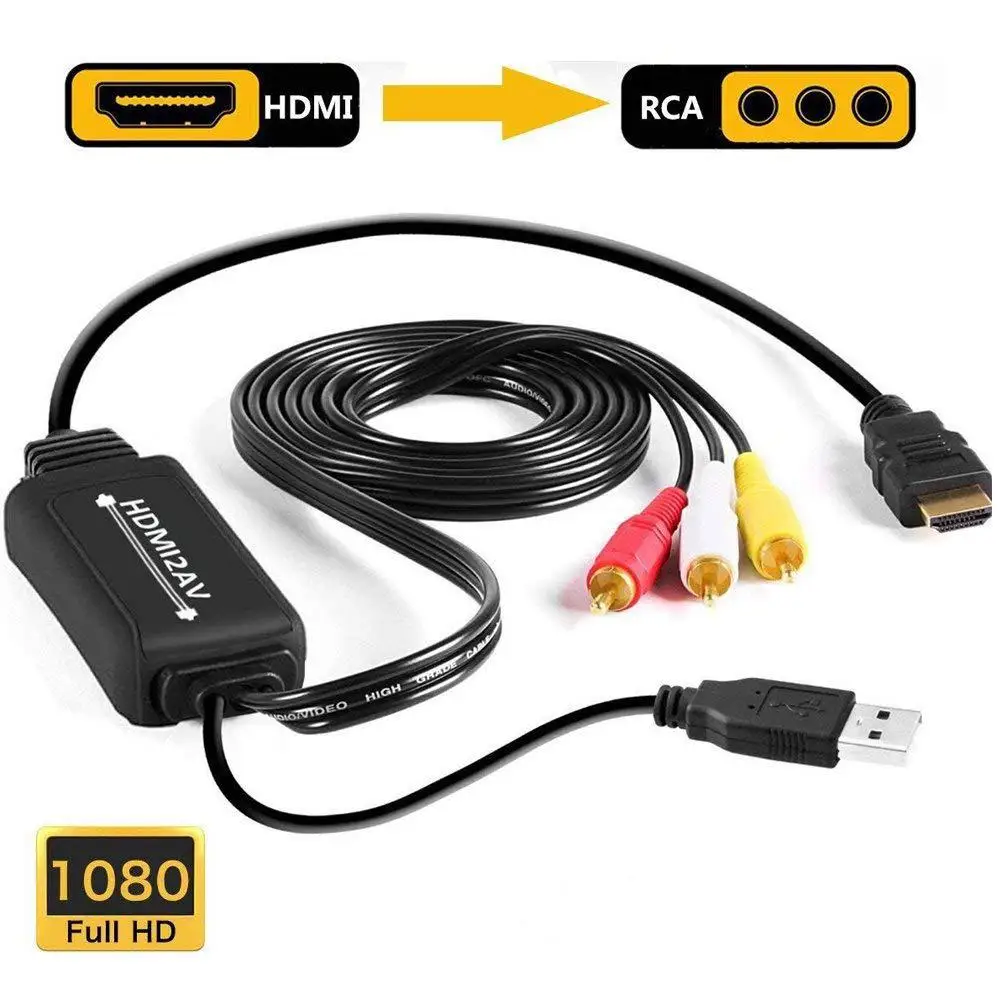 Новое поступление 1,8 м(6,1 фута) 1080P HDMI в AV конвертер 3RCA CVBS конвертер HDMI в композитный AV конвертер адаптер