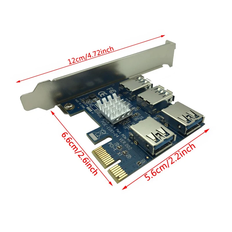 Адаптер PCI-E на PCI-E 1 поворот 4 слота PCI-Express 1x на 16x USB 3,0 для майнинга специальный Райзер карта PCIe конвертер для майнинга BTC