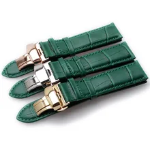 Grão de bambu verde pulseira de relógio de couro genuíno borboleta fivela pulseira das mulheres dos homens 12mm 14mm 16mm 18mm 20mm 22mm