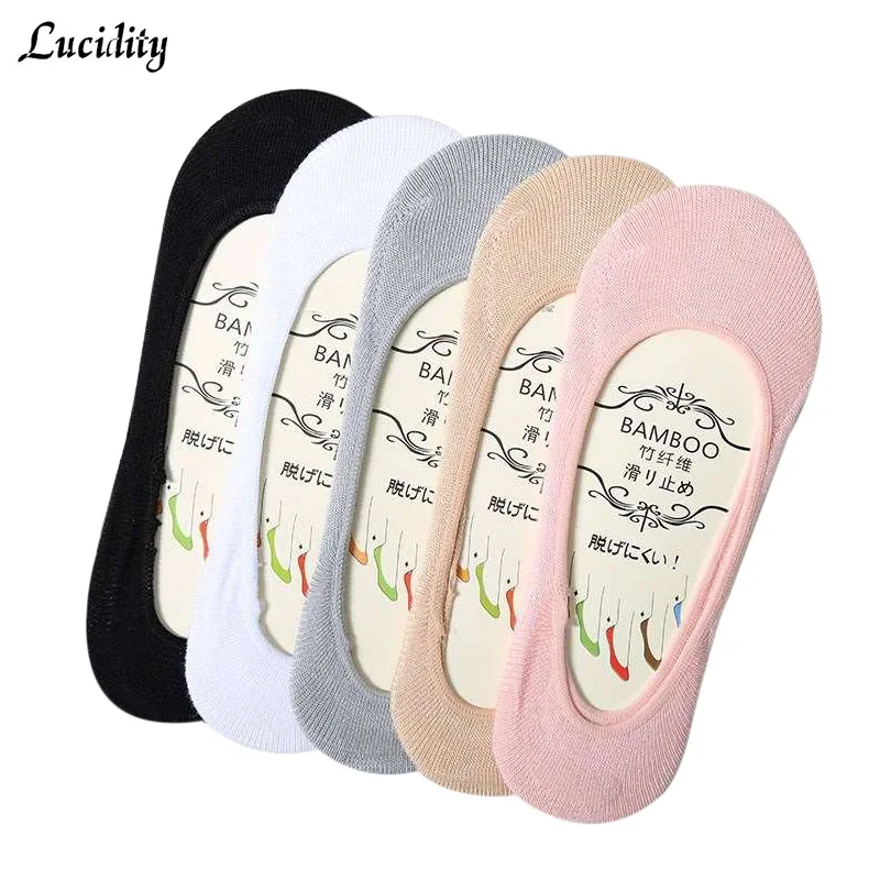 

Summer Candy Color Invisible Shallow Mouth Socks Fashion Woman Silicone Bamboo Fiber Female Boat Socks 5pairs/lot =10pieces