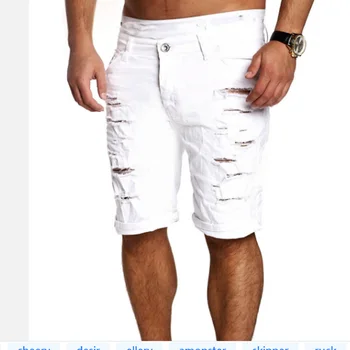 

2019 Hot Spring Summer Men's High Quality Leisure Cowboy Short Hole Male Elastic Knee Length Shorts Men Casual Jeans Shorts
