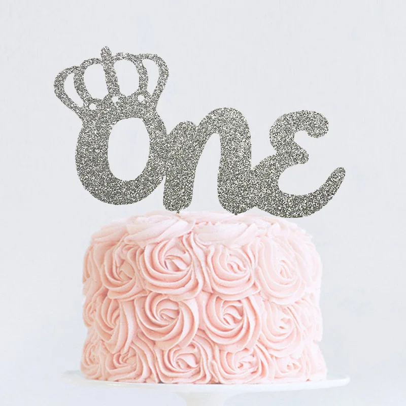 Много цветов блестящая корона на день рождения один торт Топпер детский душ/мальчик или девочка первый день рождения возраст Топпер вечерние украшения поставки - Цвет: Silver Glitter