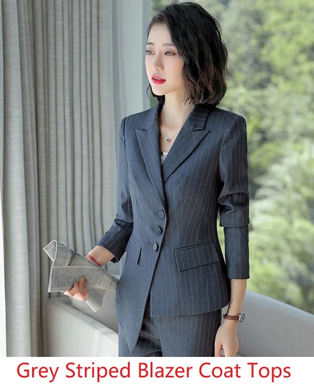Fashion Striped Irregular Long Sleeve Formal Blazers& Jackets Coat Uniform Styles For Women Business Office Outwear Tops - Цвет: Grey Striped