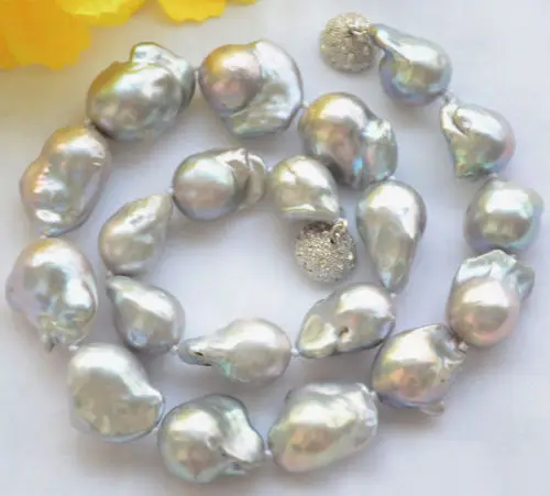 

FREE SHIPPING>>>@@ > 12-16mm Natural Gray Akoya Baroque Pearl Fashion Necklace 17" ^^^@^Noble style Natural Fine jewe &