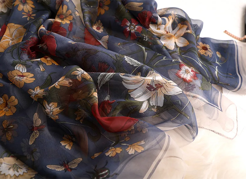 Роскошная брендовая винтажная Цветочная шаль из шелка и шифона шарф бандана пашминовый Палантин женский Летний Пляжный платок хиджаб Sjaal