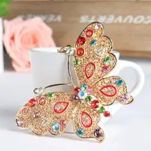 Big Butterfly Lovely Multi color Crystal Rhinestone Charm Pendant Purse Bag Car Key Ring Chain Creative