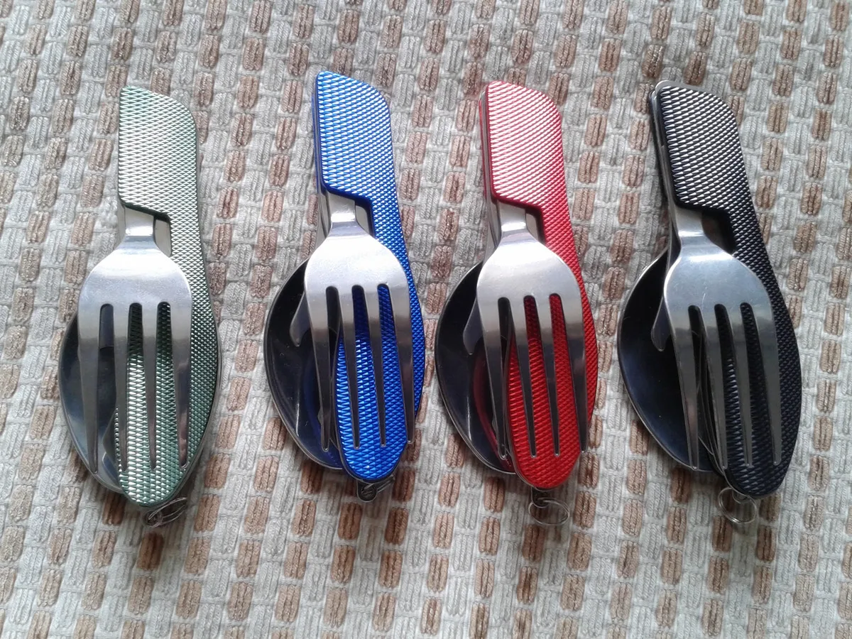 

Hot 3 in1 Multi-Function Outdoor camping portable Fork knife tableware tools ,Stainless Steel Folding Fork knife Travel sets
